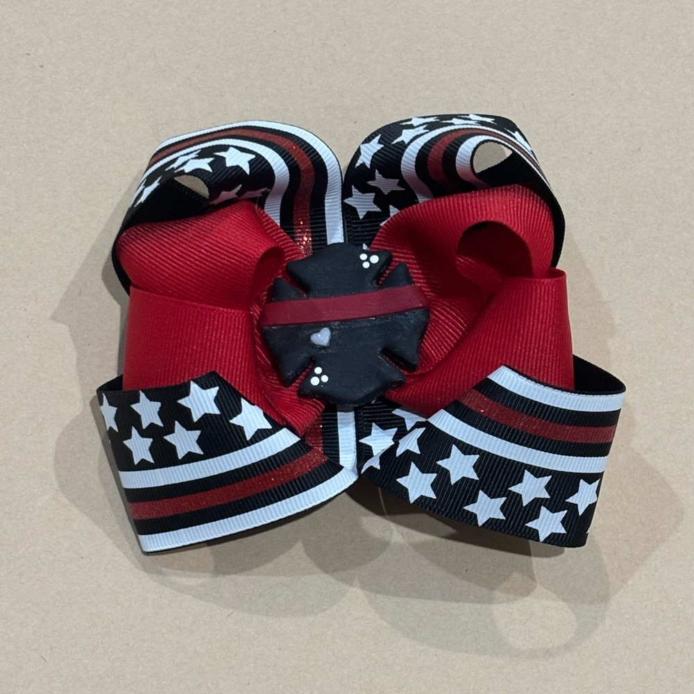 Firefighter Hair Bow – Thin Red Line Stars & Stripes